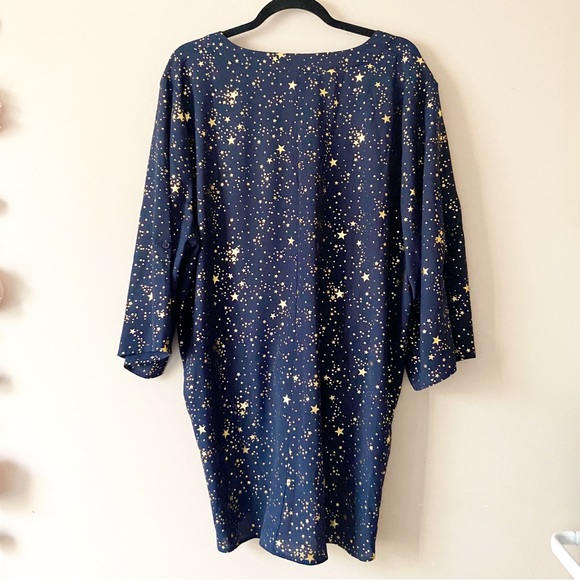 Bloomchic• midnight blue star moon print button up short sleeve top kimono - Picture 5 of 8
